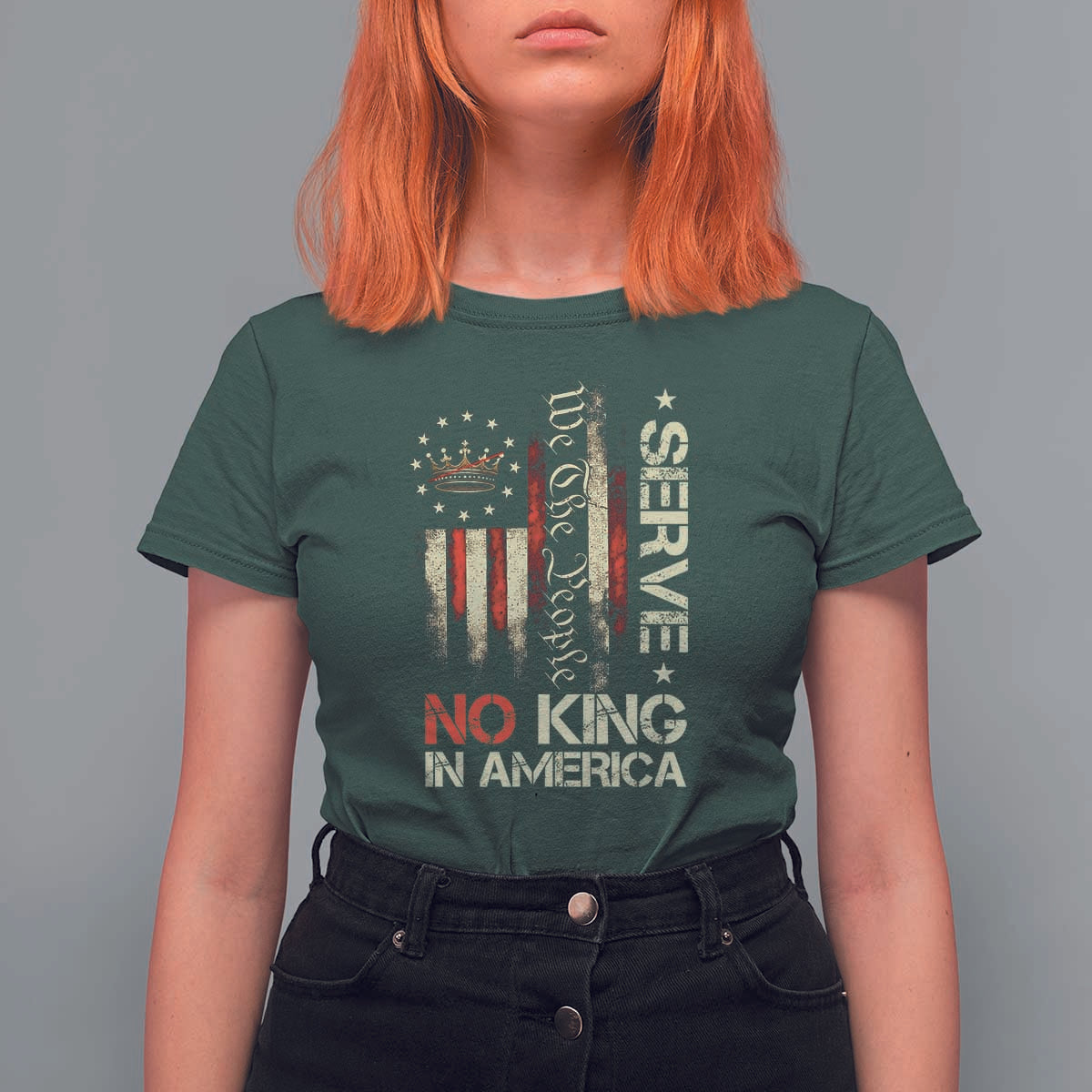 Funny We The People Serve No King In American T Shirt For Women Vintage Betsy Ross Flag - Wonder Print Shop