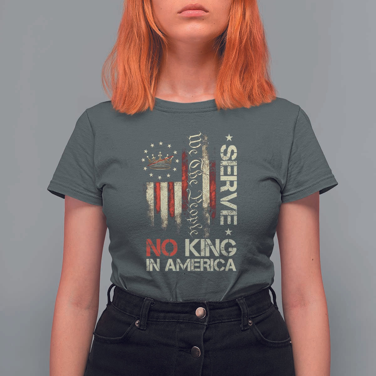 Funny We The People Serve No King In American T Shirt For Women Vintage Betsy Ross Flag - Wonder Print Shop