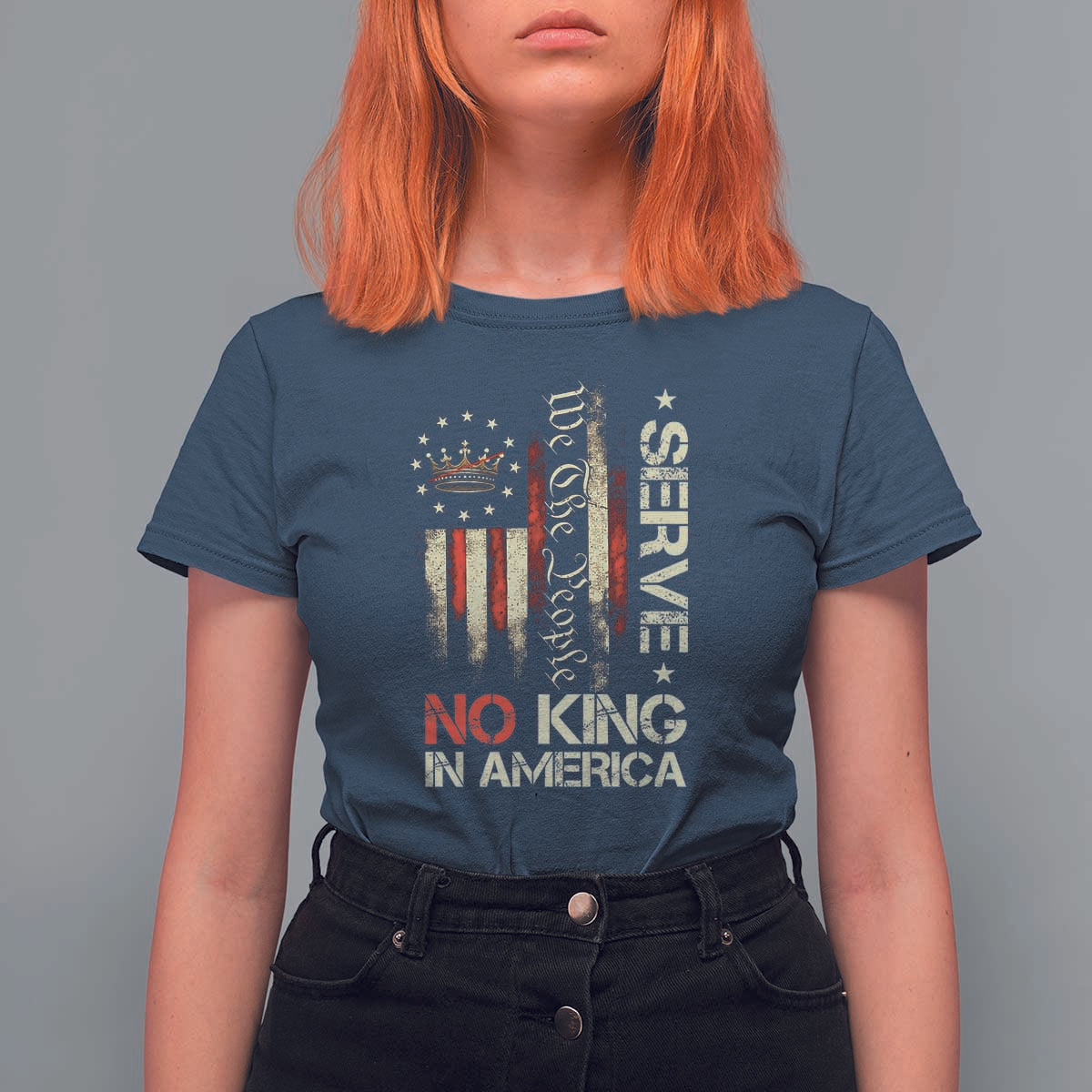 Funny We The People Serve No King In American T Shirt For Women Vintage Betsy Ross Flag - Wonder Print Shop