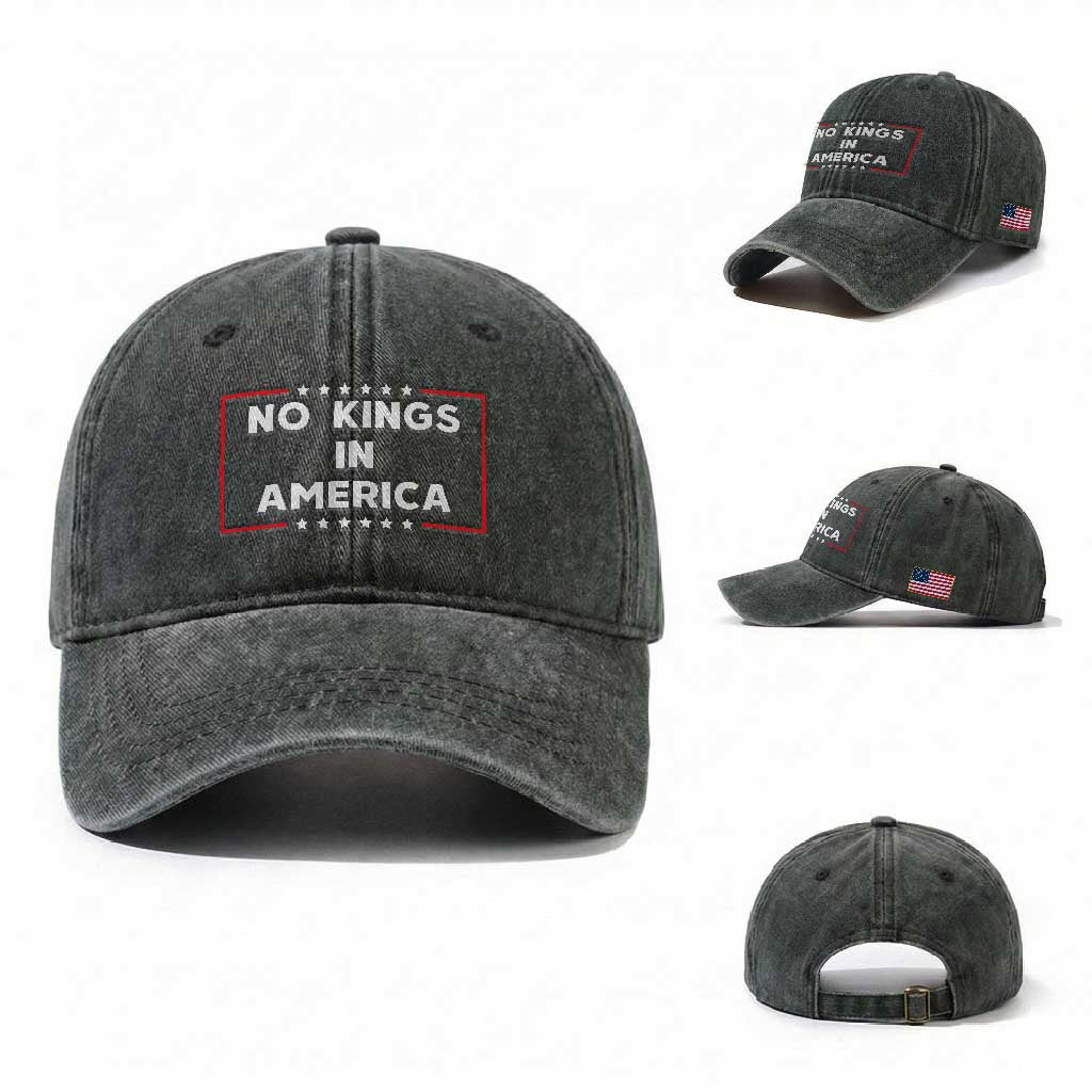 No Kings In America Washed Cotton Baseball Cap Stars Stripes