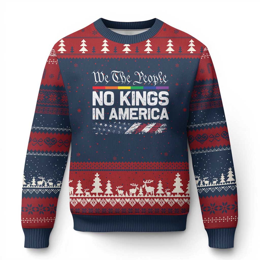 No Kings In America We The People Ugly Christmas Sweater LGBTQ Pride American Flag Political - Wonder Print Shop