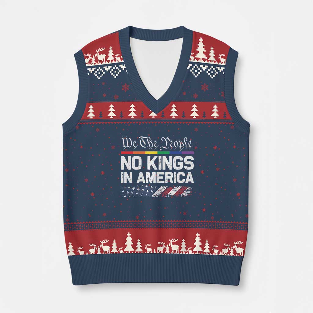 No Kings In America We The People V-Neck Knit Sweater Vest LGBTQ Pride American Flag Political - Wonder Print Shop