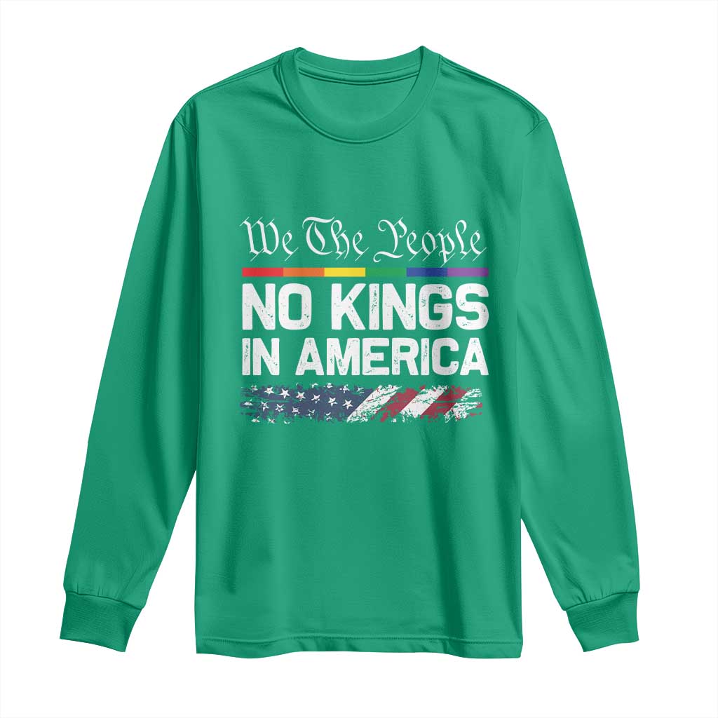 No Kings In America We The People Long Sleeve Shirt LGBTQ Pride American Flag Political - Wonder Print Shop