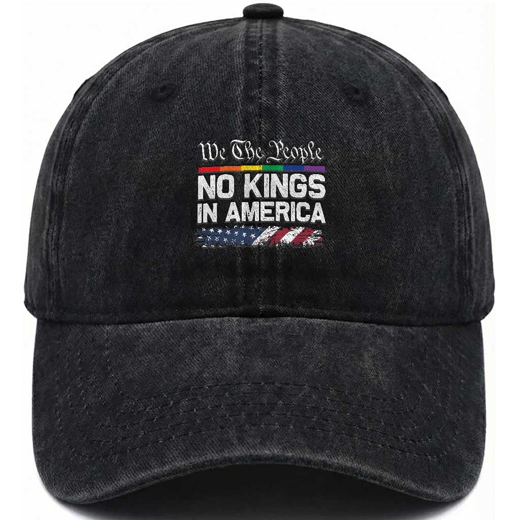 No Kings In America We The People Washed Cotton Baseball Cap LGBTQ Pride American Flag Political