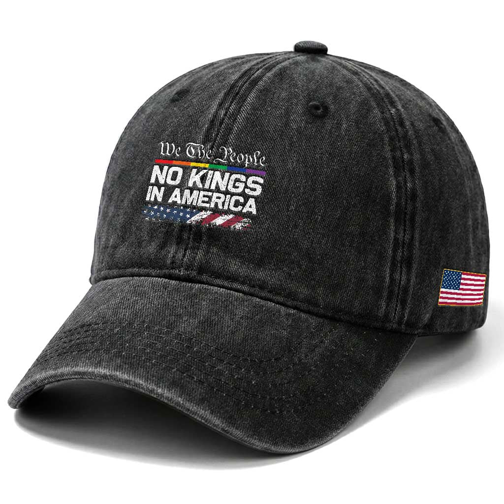 No Kings In America We The People Washed Cotton Baseball Cap LGBTQ Pride American Flag Political