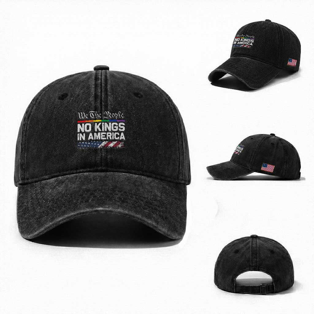 No Kings In America We The People Washed Cotton Baseball Cap LGBTQ Pride American Flag Political