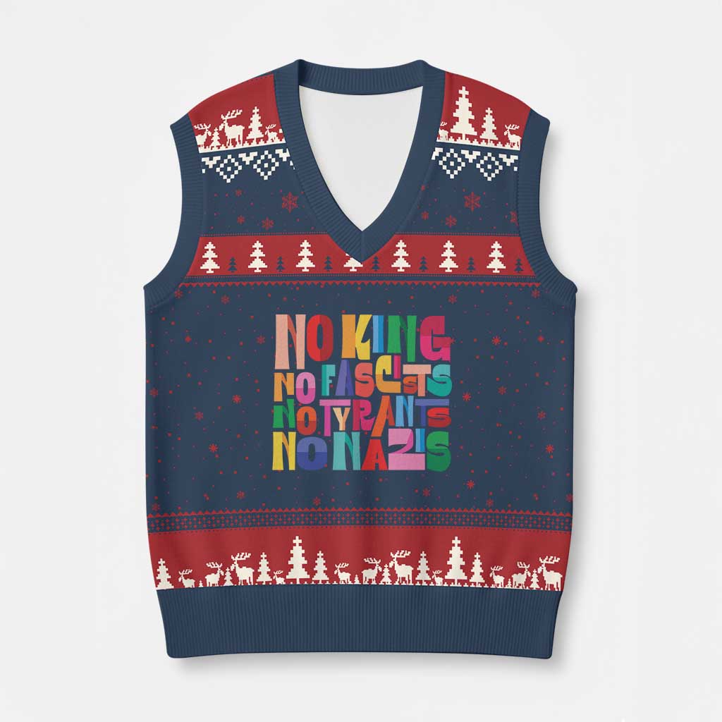 Funny No King No Fascists No Tyrants No Nazis V-Neck Knit Sweater Vest Colorful Geometric - Wonder Print Shop