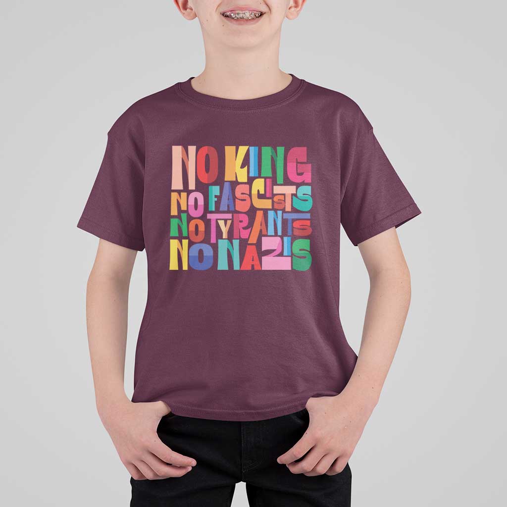 Funny No King No Fascists No Tyrants No Nazis T Shirt For Kid Colorful Geometric - Wonder Print Shop