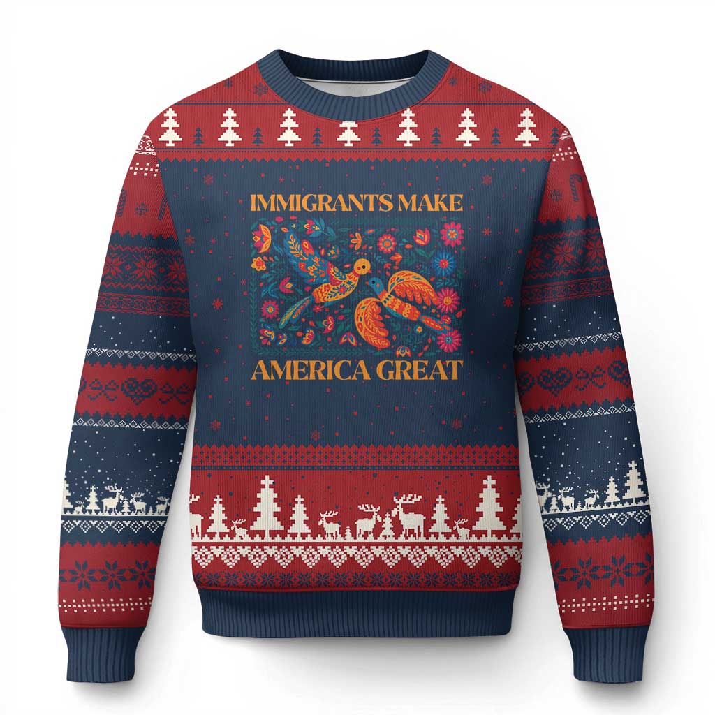 Funny Immigrants Make America Great Ugly Christmas Sweater Floral Flower Birds Human Rights - Wonder Print Shop