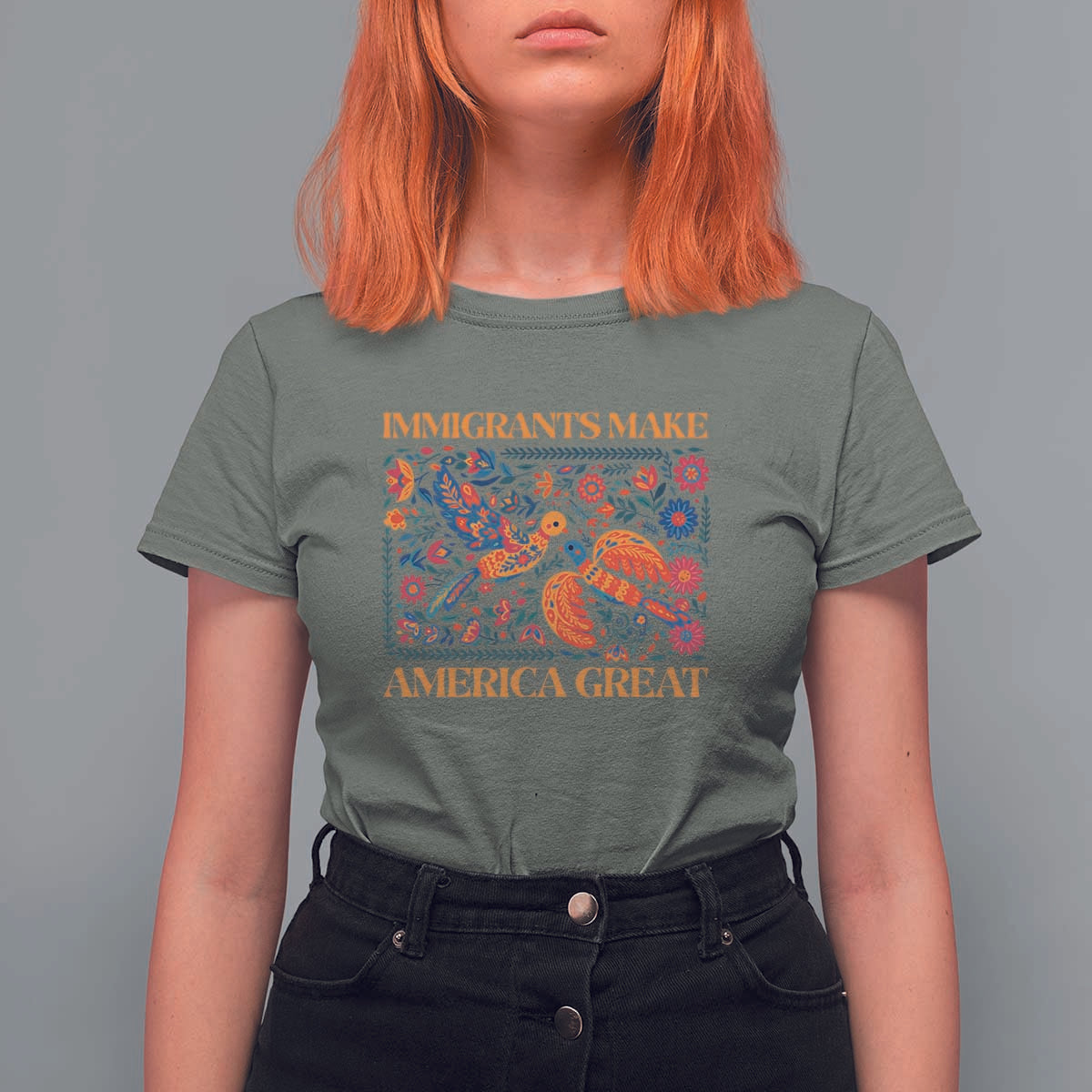 Funny Immigrants Make America Great T Shirt For Women Floral Flower Birds Human Rights - Wonder Print Shop