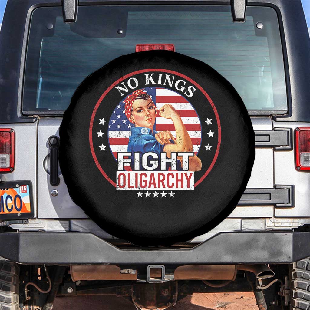 No Kings Fight Oligarchy Spare Tire Cover Woman's Girl Vintage America Flag - Wonder Print Shop