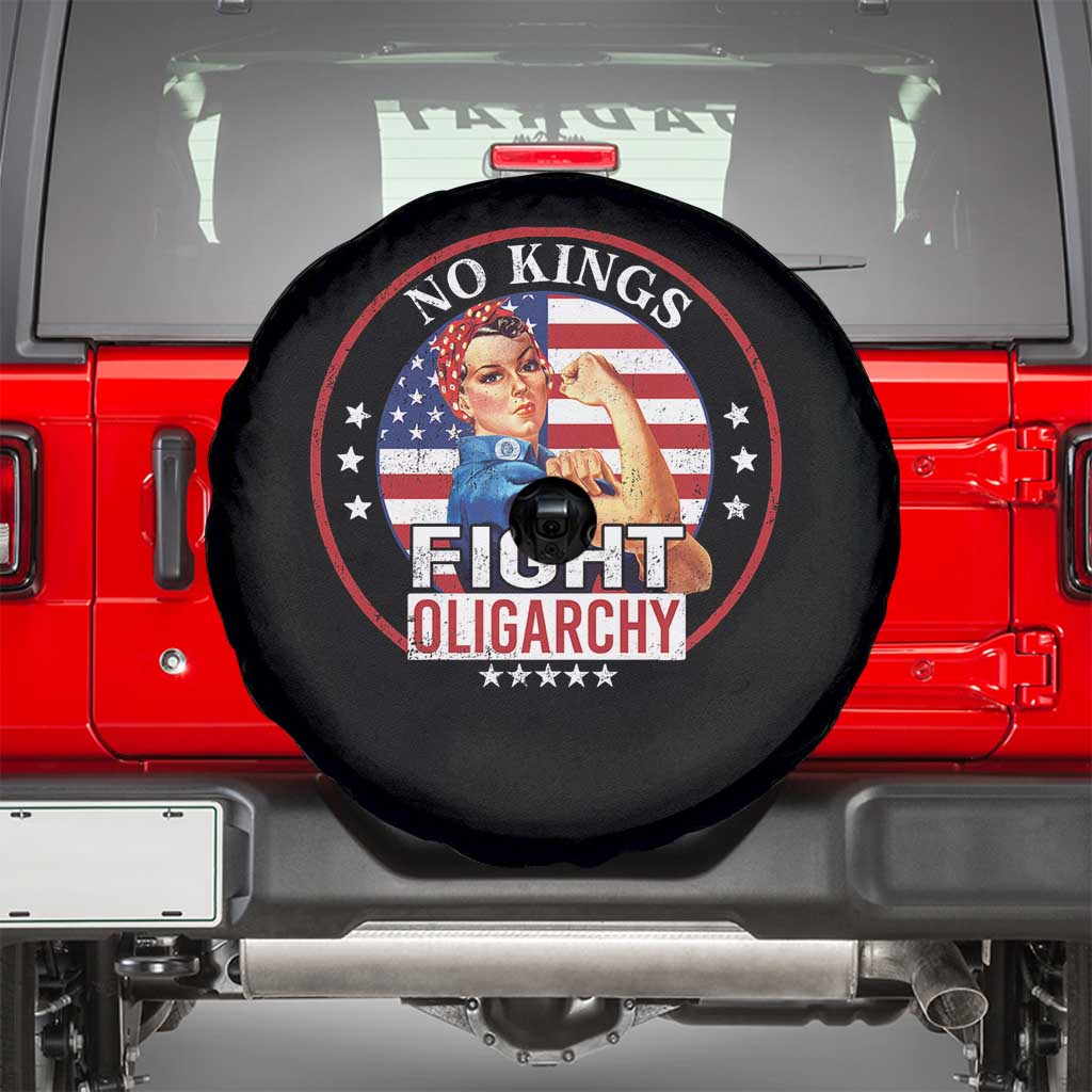 No Kings Fight Oligarchy Spare Tire Cover Woman's Girl Vintage America Flag - Wonder Print Shop