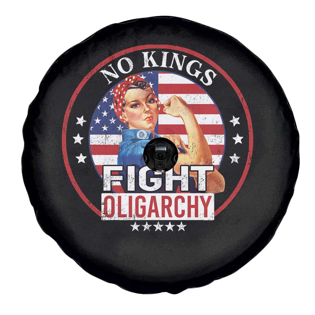 No Kings Fight Oligarchy Spare Tire Cover Woman's Girl Vintage America Flag - Wonder Print Shop