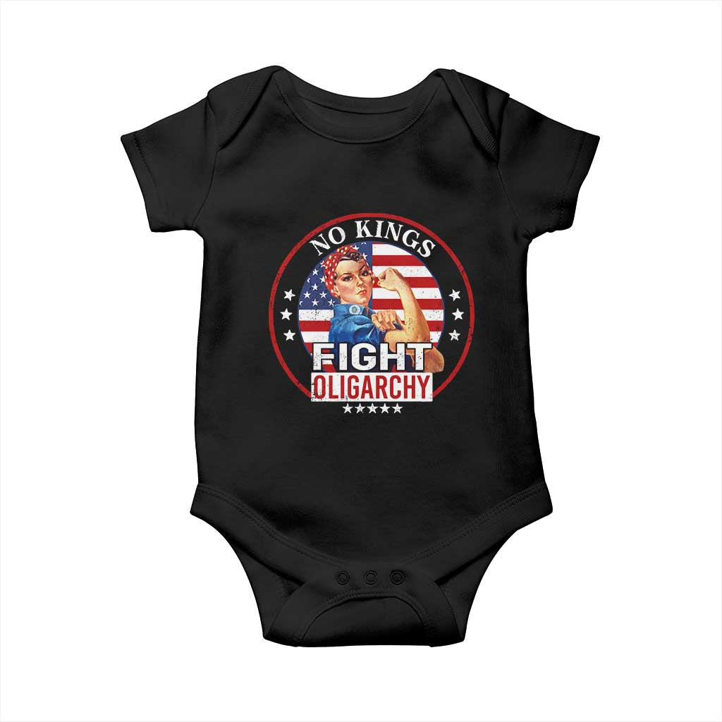 No Kings Fight Oligarchy Baby Onesie Woman's Girl Vintage America Flag - Wonder Print Shop