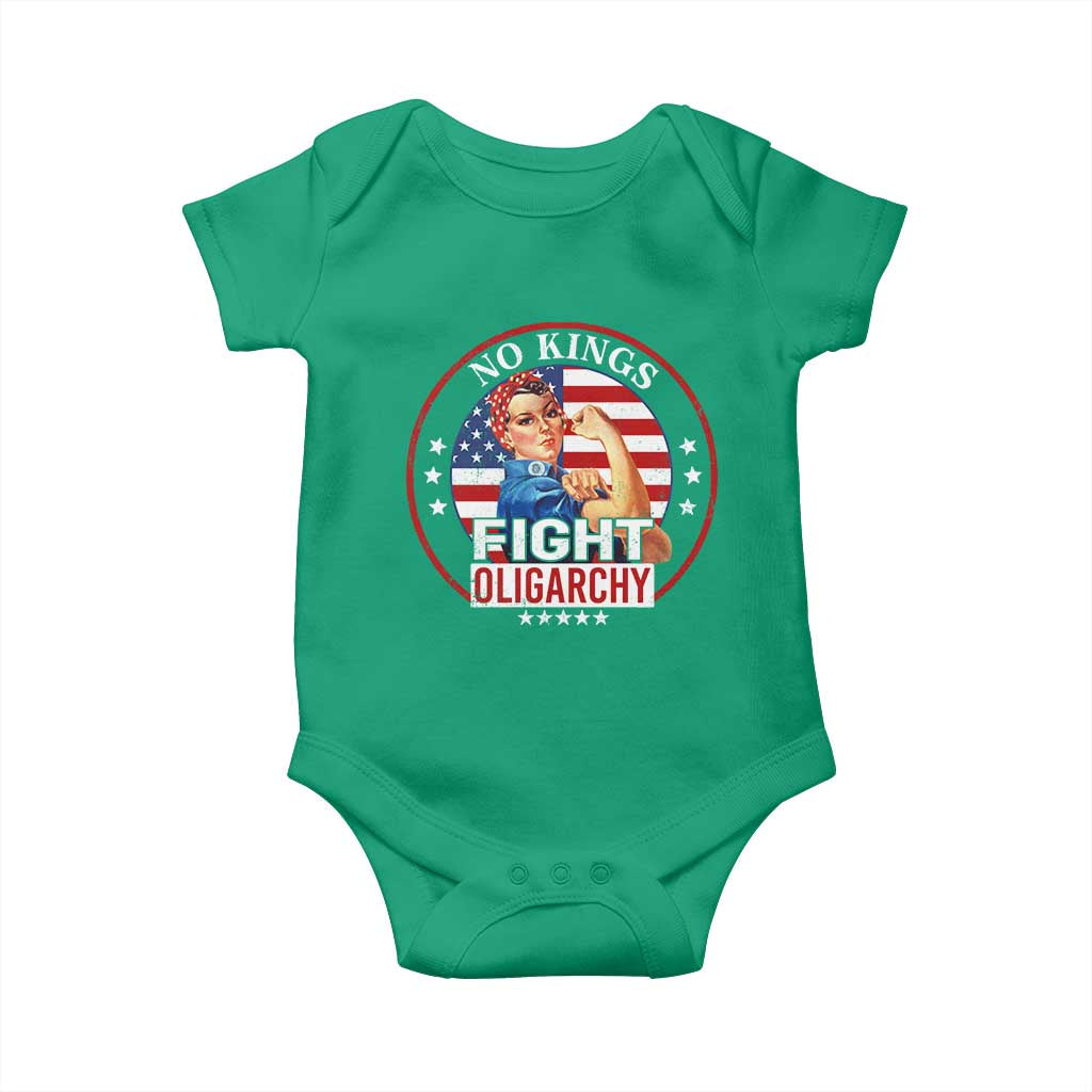 No Kings Fight Oligarchy Baby Onesie Woman's Girl Vintage America Flag - Wonder Print Shop