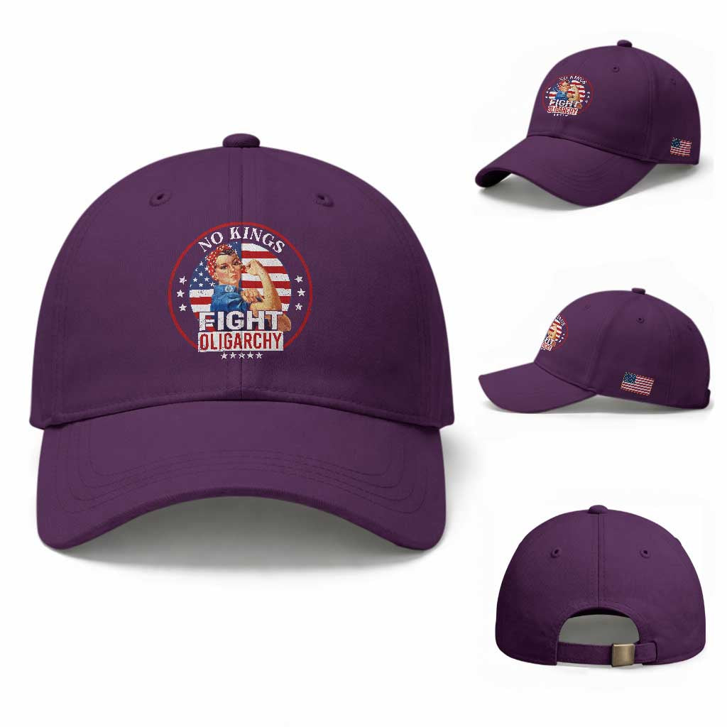 No Kings Fight Oligarchy Baseball Cap Woman's Girl Vintage America Flag