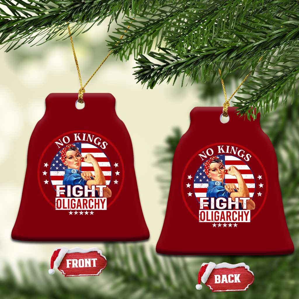 No Kings Fight Oligarchy Ceramic Ornament Woman's Girl Vintage America Flag - Wonder Print Shop