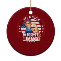 No Kings Fight Oligarchy Ceramic Ornament Woman's Girl Vintage America Flag - Wonder Print Shop