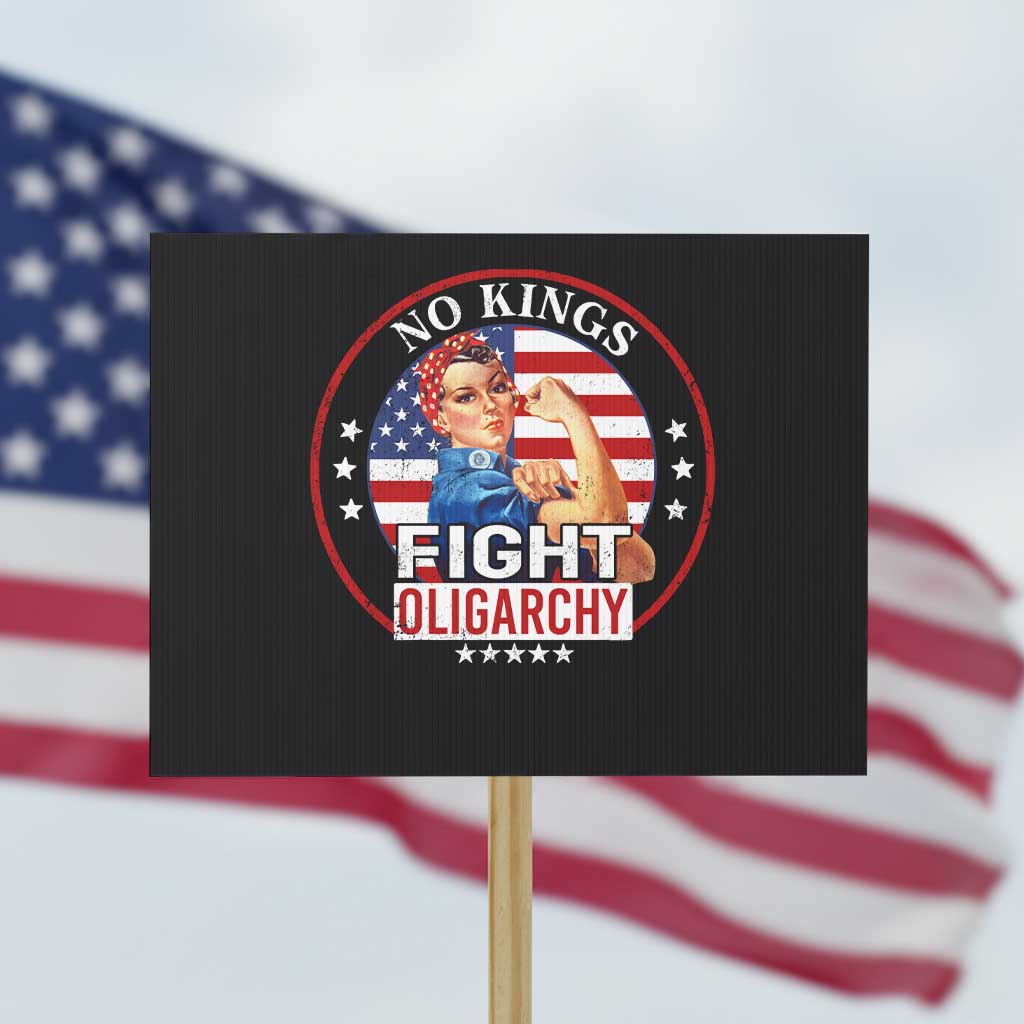 No Kings Fight Oligarchy Protest Sign Woman's Girl Vintage America Flag - Wonder Print Shop