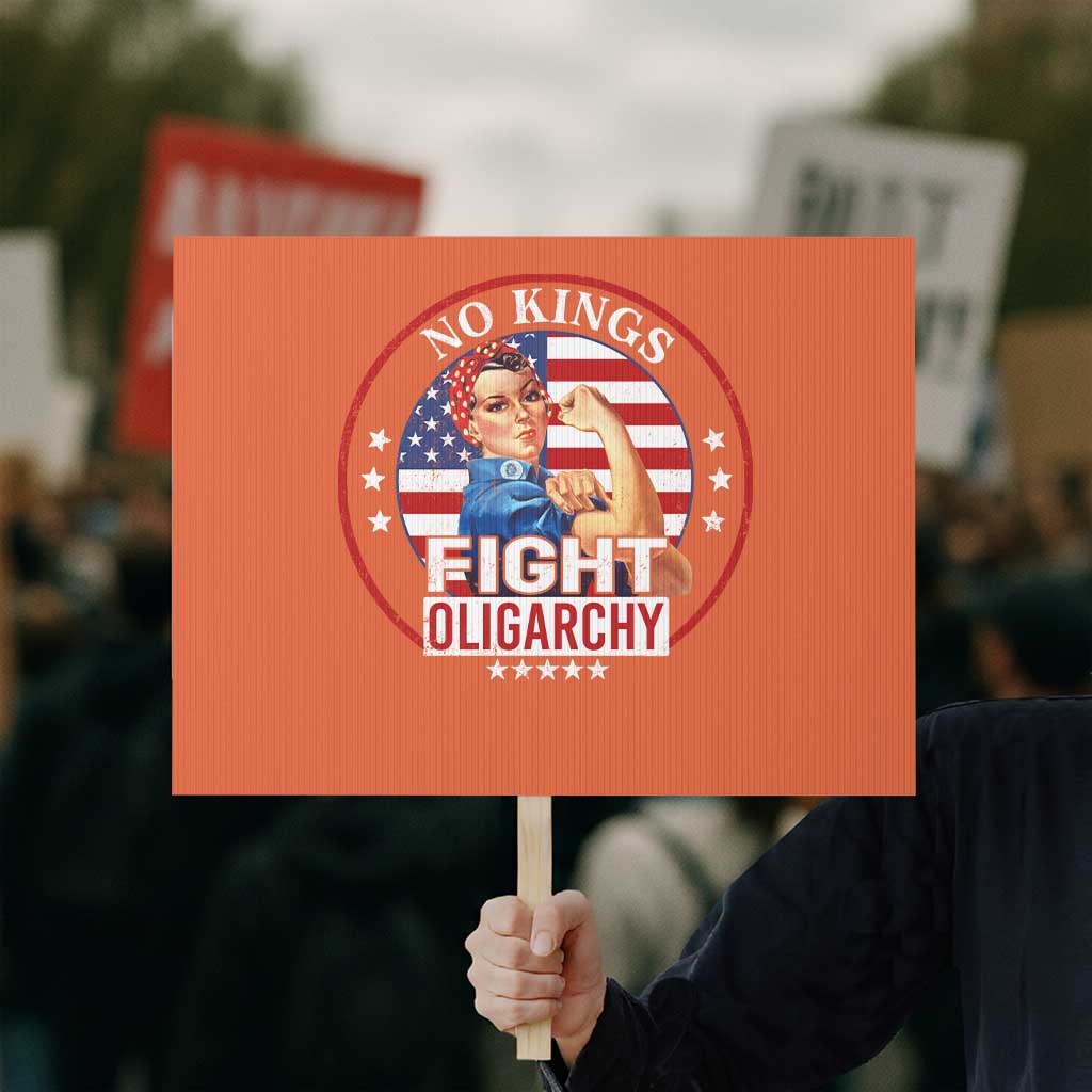 No Kings Fight Oligarchy Protest Sign Woman's Girl Vintage America Flag - Wonder Print Shop