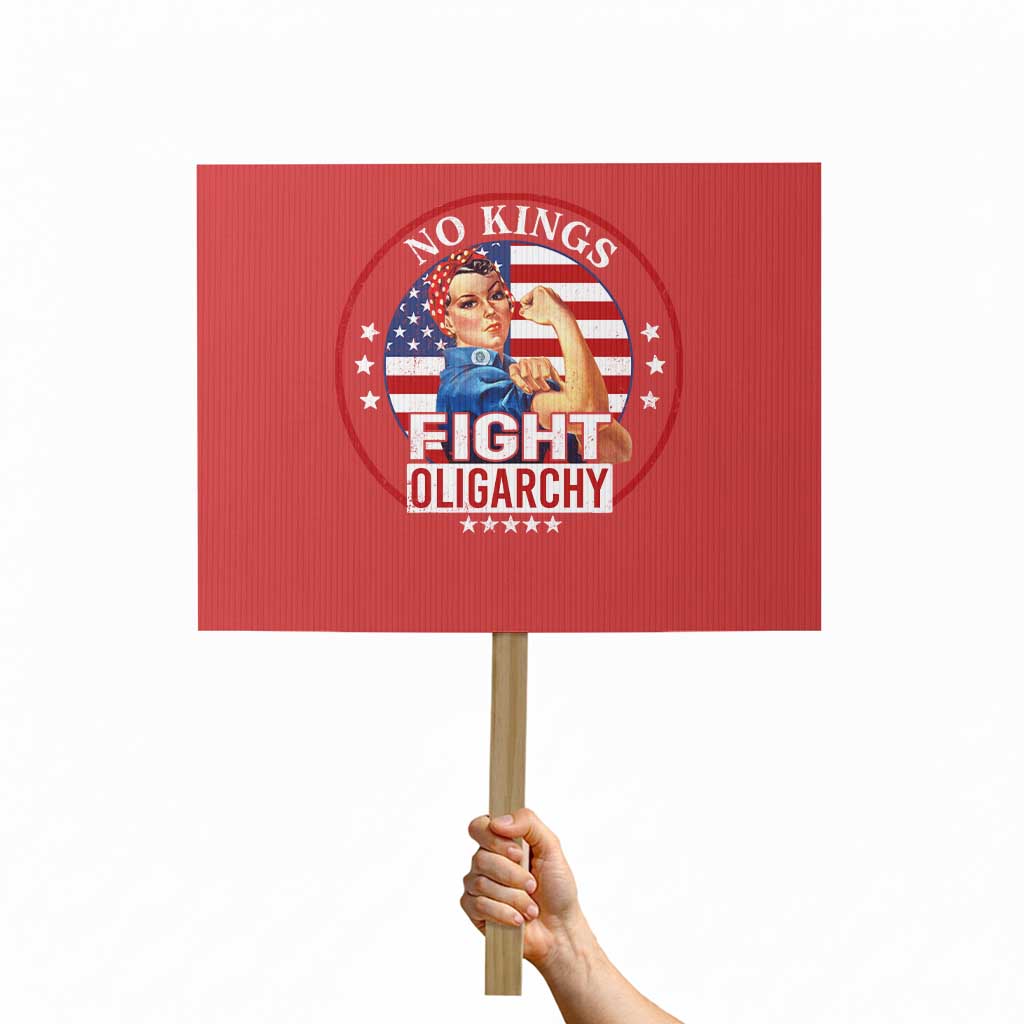 No Kings Fight Oligarchy Protest Sign Woman's Girl Vintage America Flag - Wonder Print Shop