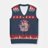 No Kings Fight Oligarchy V-Neck Knit Sweater Vest Woman's Girl Vintage America Flag - Wonder Print Shop