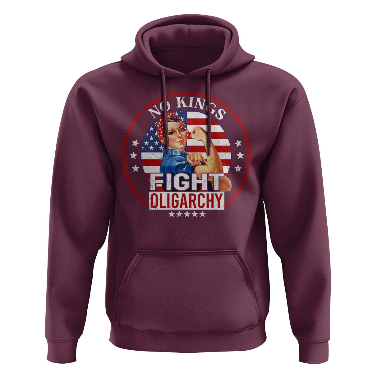 No Kings Fight Oligarchy Hoodie Woman's Girl Vintage America Flag - Wonder Print Shop