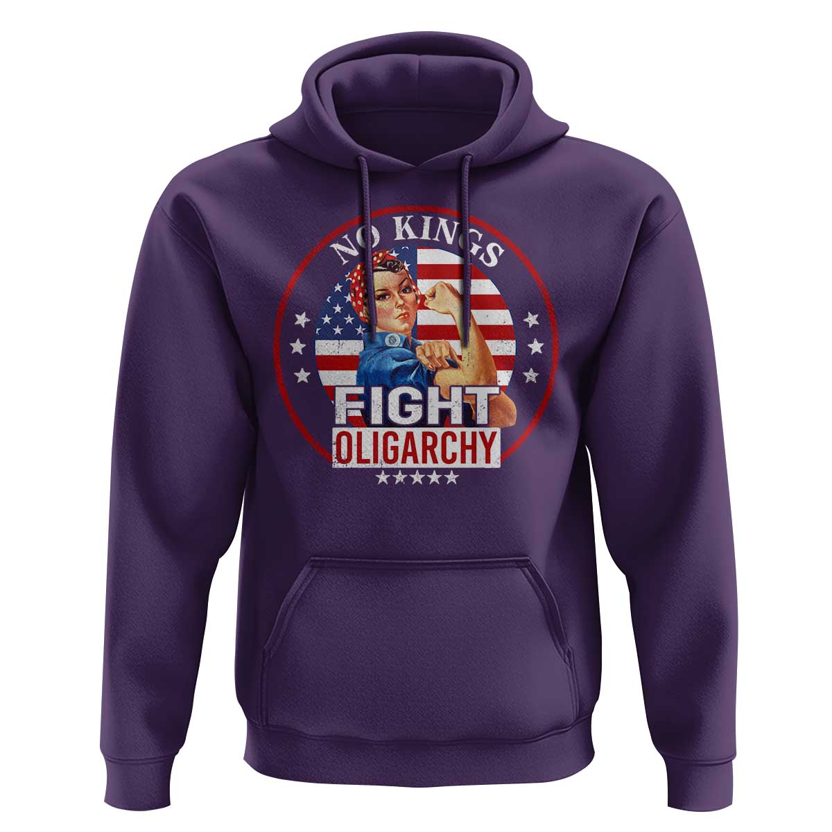 No Kings Fight Oligarchy Hoodie Woman's Girl Vintage America Flag - Wonder Print Shop