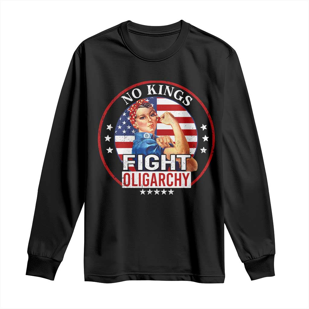 No Kings Fight Oligarchy Long Sleeve Shirt Woman's Girl Vintage America Flag - Wonder Print Shop
