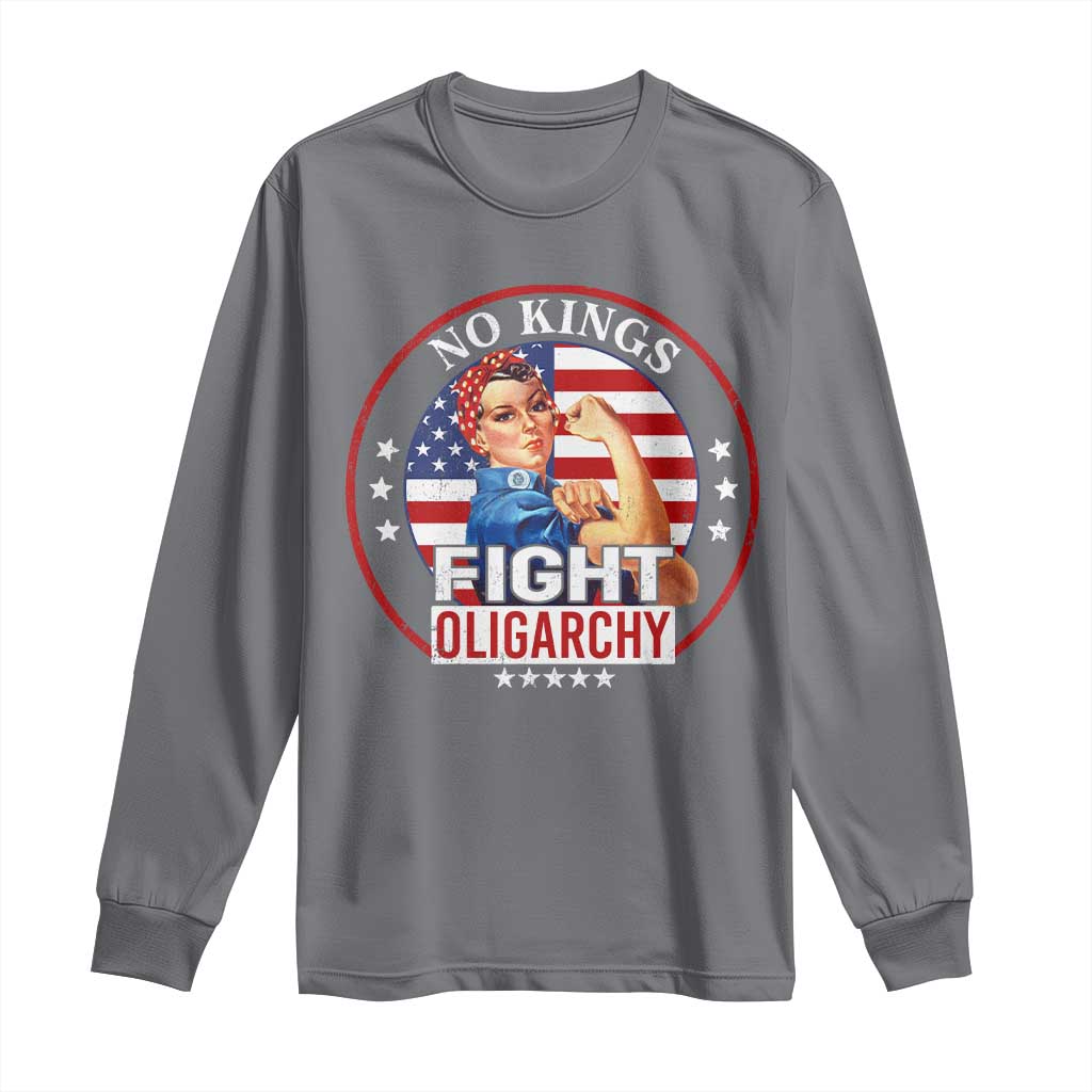 No Kings Fight Oligarchy Long Sleeve Shirt Woman's Girl Vintage America Flag - Wonder Print Shop