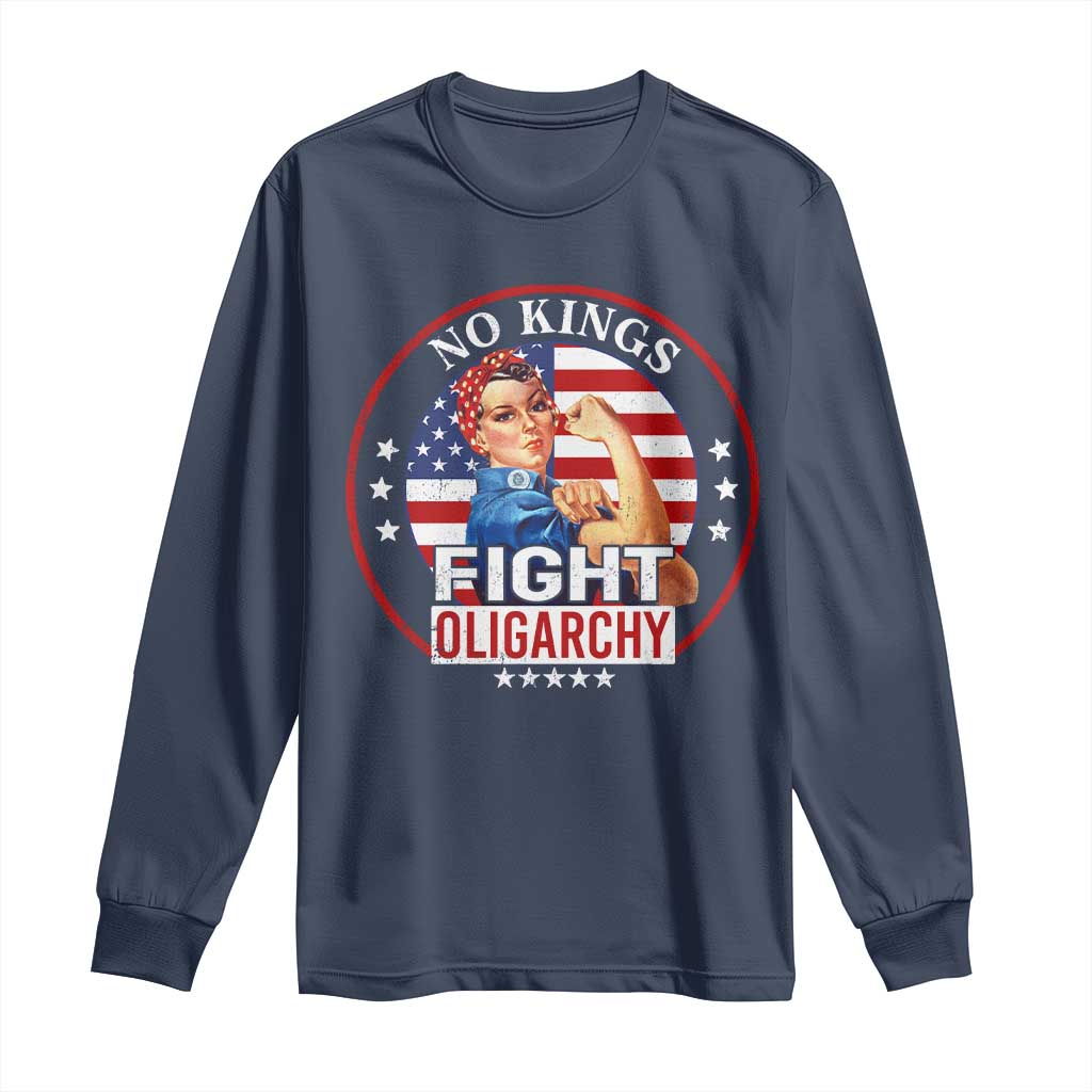 No Kings Fight Oligarchy Long Sleeve Shirt Woman's Girl Vintage America Flag - Wonder Print Shop
