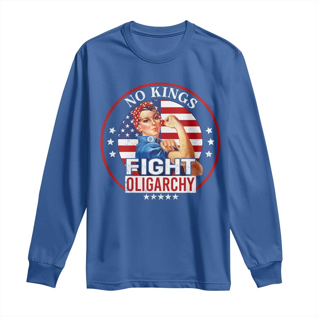 No Kings Fight Oligarchy Long Sleeve Shirt Woman's Girl Vintage America Flag - Wonder Print Shop