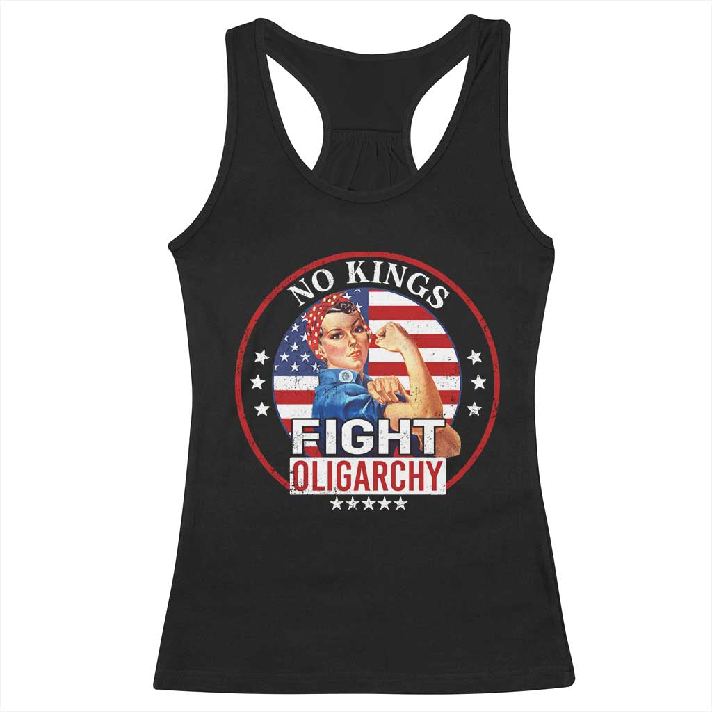 No Kings Fight Oligarchy Racerback Tank Top Woman's Girl Vintage America Flag - Wonder Print Shop