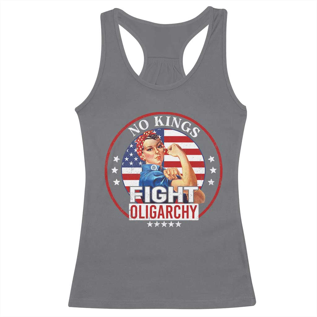 No Kings Fight Oligarchy Racerback Tank Top Woman's Girl Vintage America Flag - Wonder Print Shop