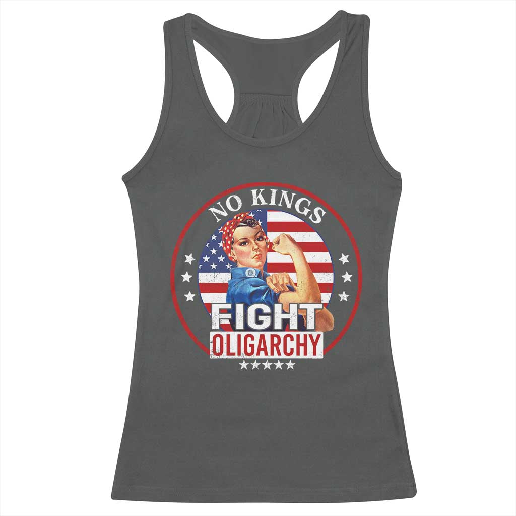 No Kings Fight Oligarchy Racerback Tank Top Woman's Girl Vintage America Flag - Wonder Print Shop