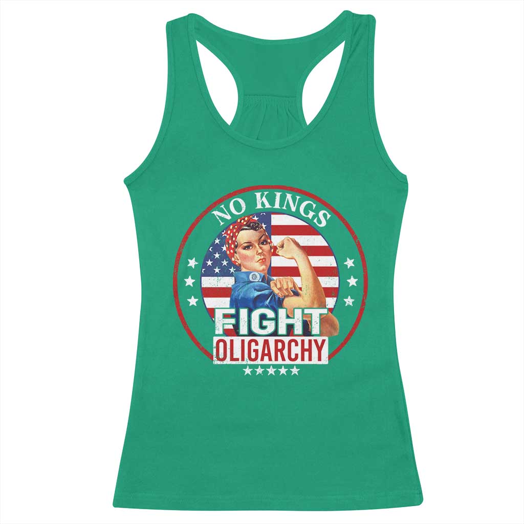 No Kings Fight Oligarchy Racerback Tank Top Woman's Girl Vintage America Flag - Wonder Print Shop