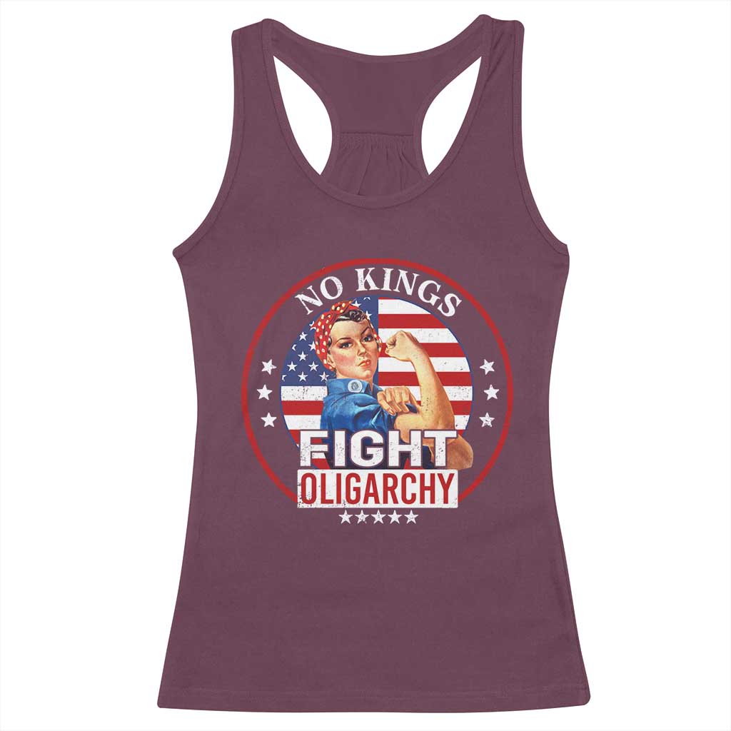No Kings Fight Oligarchy Racerback Tank Top Woman's Girl Vintage America Flag - Wonder Print Shop