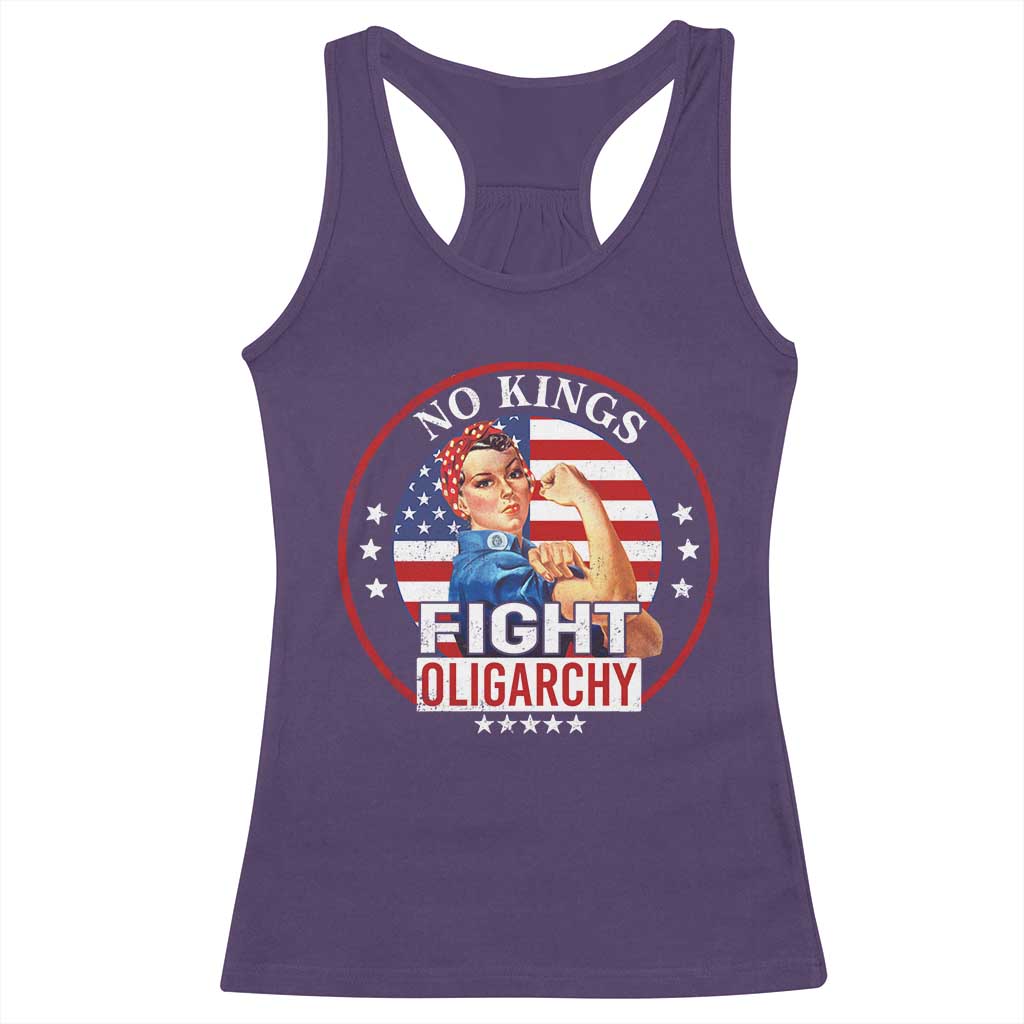 No Kings Fight Oligarchy Racerback Tank Top Woman's Girl Vintage America Flag - Wonder Print Shop