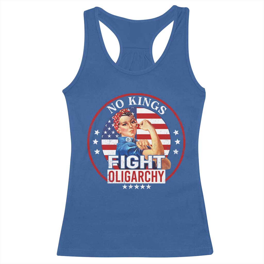 No Kings Fight Oligarchy Racerback Tank Top Woman's Girl Vintage America Flag - Wonder Print Shop