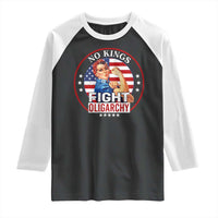 No Kings Fight Oligarchy Raglan Shirt Woman's Girl Vintage America Flag - Wonder Print Shop