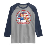 No Kings Fight Oligarchy Raglan Shirt Woman's Girl Vintage America Flag - Wonder Print Shop