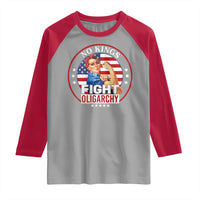 No Kings Fight Oligarchy Raglan Shirt Woman's Girl Vintage America Flag - Wonder Print Shop