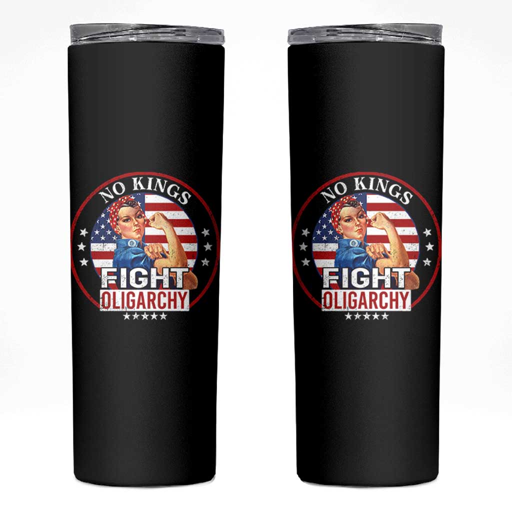 No Kings Fight Oligarchy Skinny Tumbler Woman's Girl Vintage America Flag - Wonder Print Shop