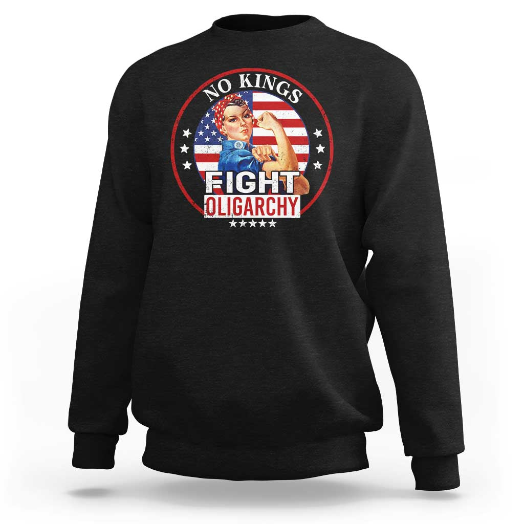 No Kings Fight Oligarchy Sweatshirt Woman's Girl Vintage America Flag - Wonder Print Shop