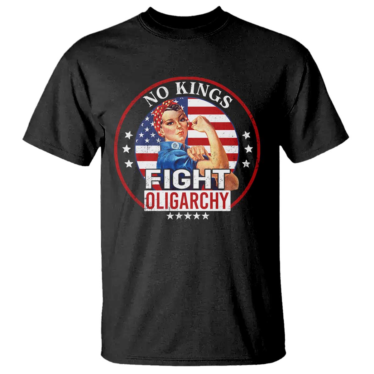 No Kings Fight Oligarchy T Shirt Woman's Girl Vintage America Flag - Wonder Print Shop