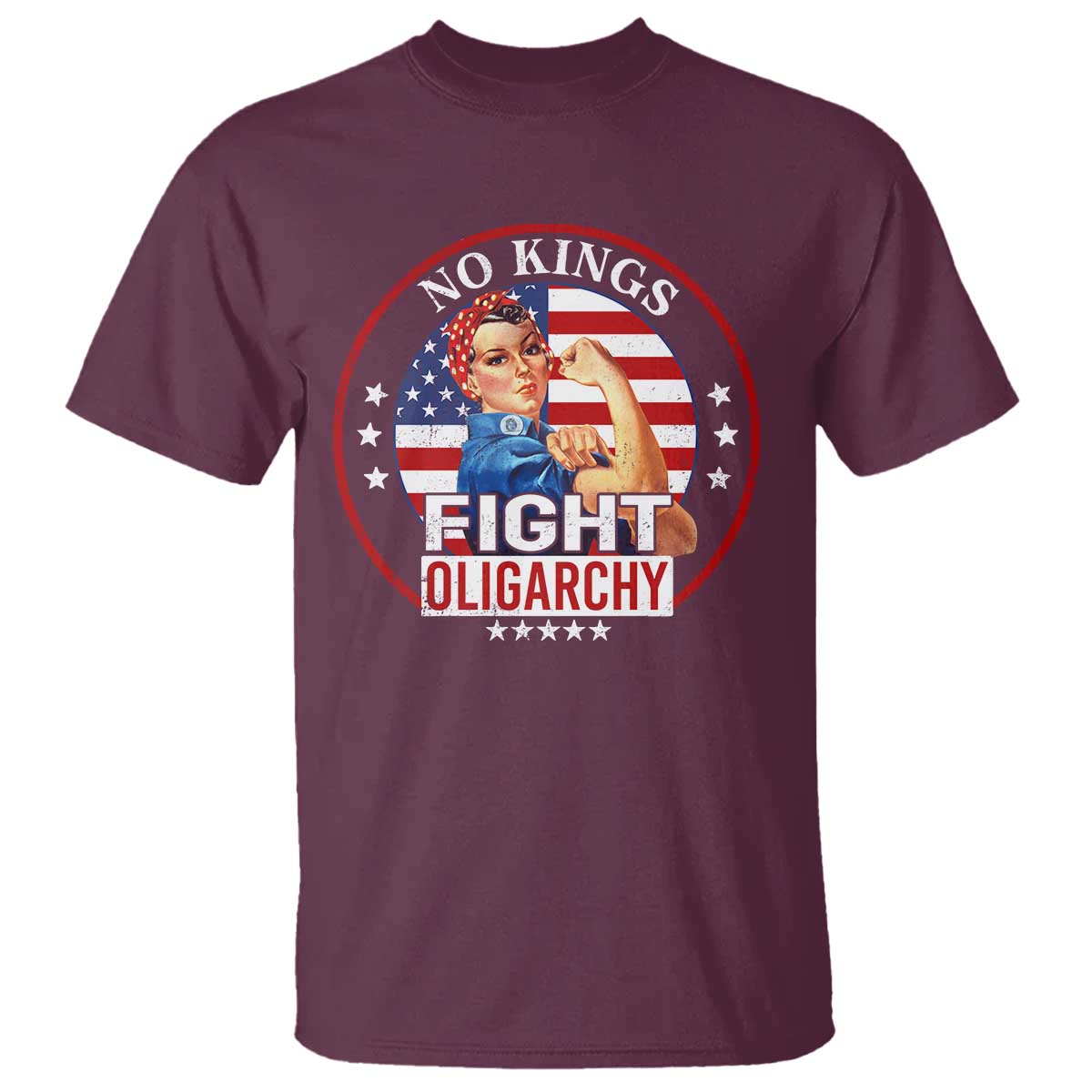 No Kings Fight Oligarchy T Shirt Woman's Girl Vintage America Flag - Wonder Print Shop