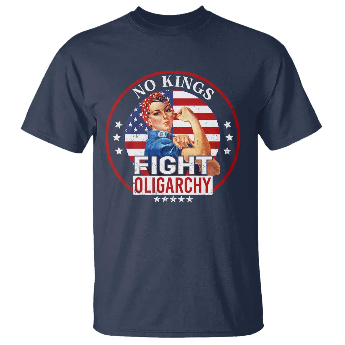 No Kings Fight Oligarchy T Shirt Woman's Girl Vintage America Flag - Wonder Print Shop
