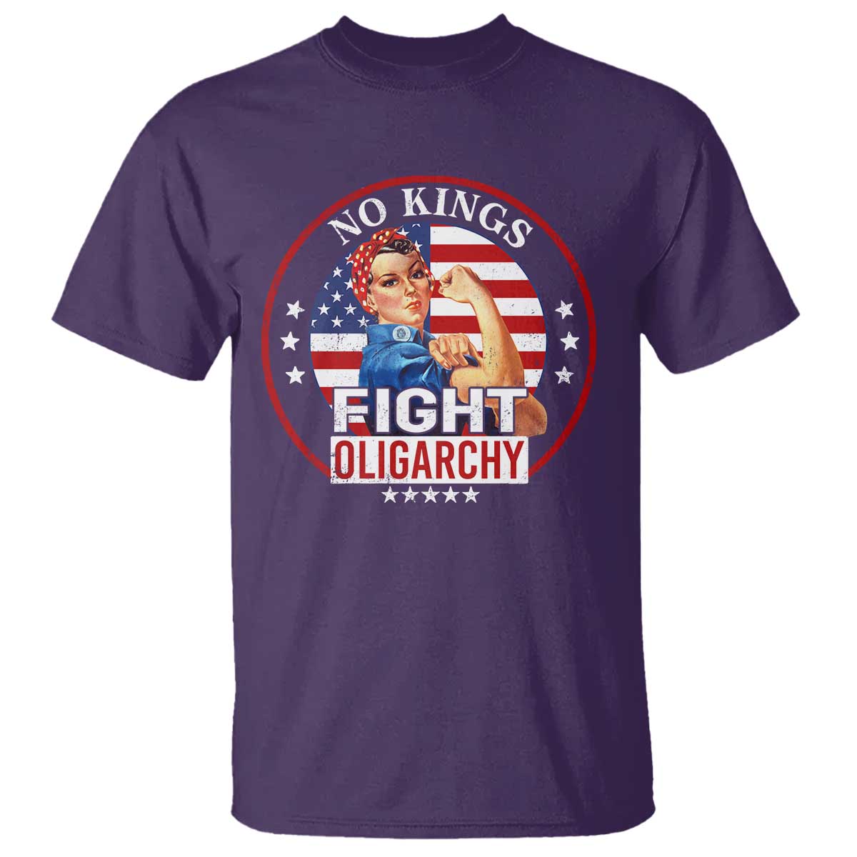 No Kings Fight Oligarchy T Shirt Woman's Girl Vintage America Flag - Wonder Print Shop