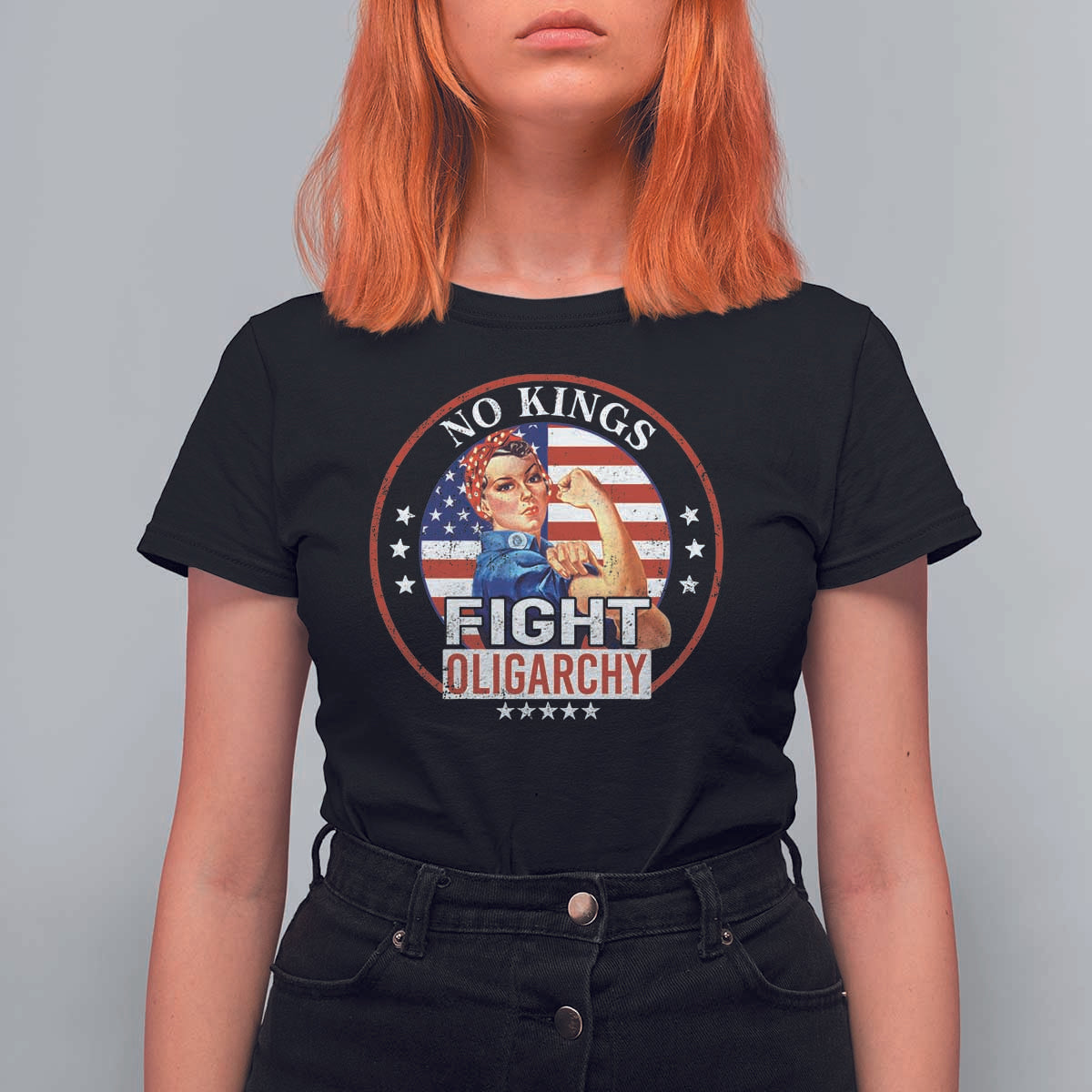 No Kings Fight Oligarchy T Shirt For Women Woman's Girl Vintage America Flag - Wonder Print Shop