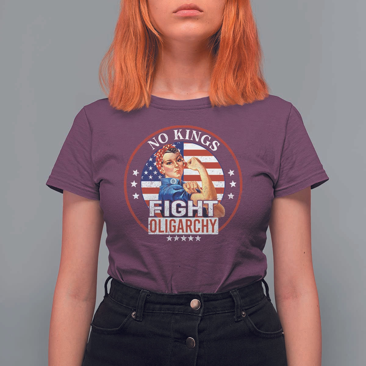No Kings Fight Oligarchy T Shirt For Women Woman's Girl Vintage America Flag - Wonder Print Shop